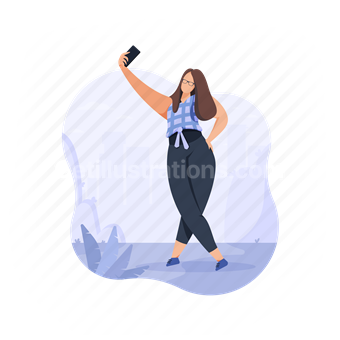 selfie, woman, smartphone, phone